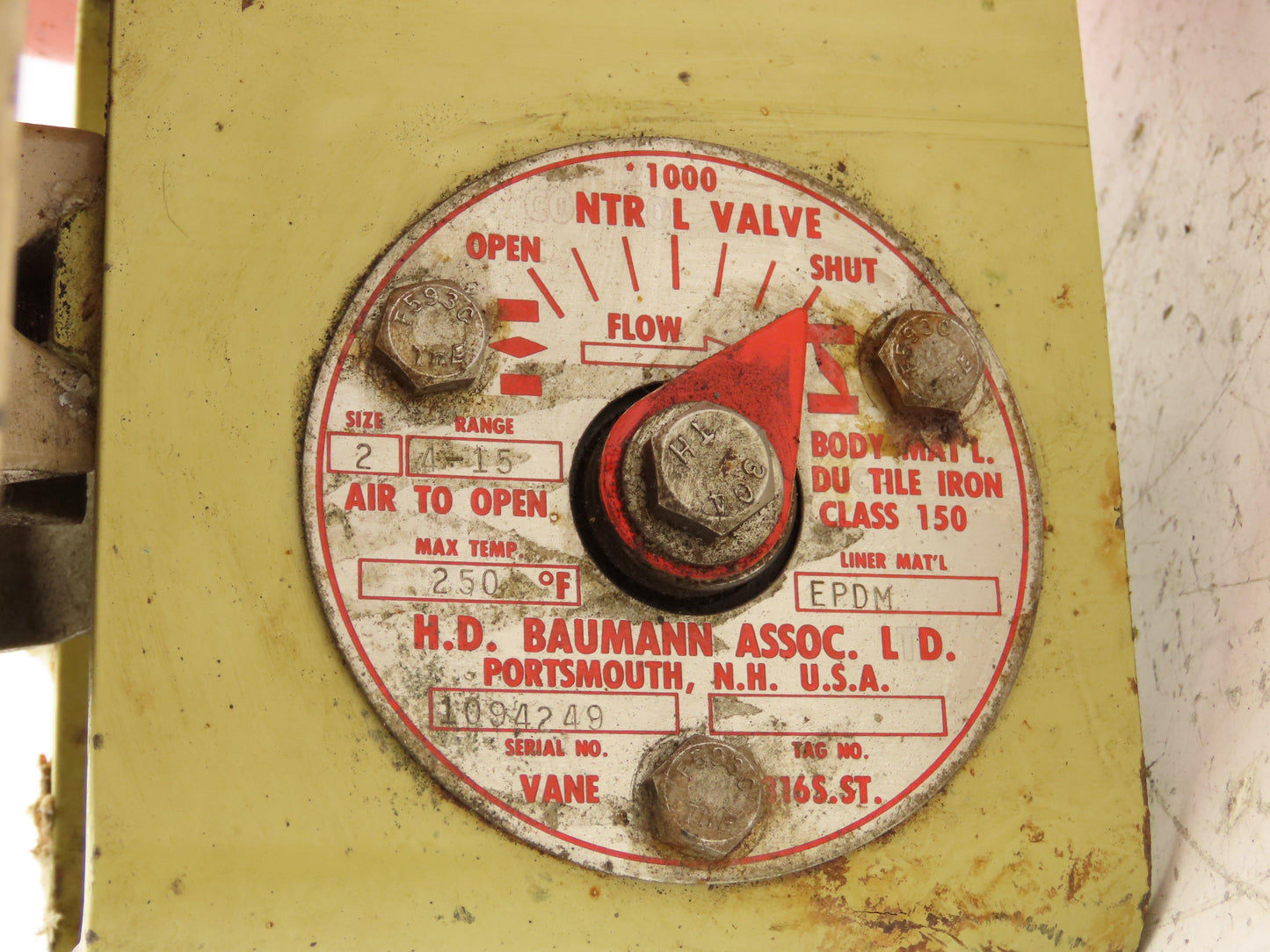 H.D. Baumann 21000 Pneumatic Diaphragm Butterfly Control Valve Positioner 2"