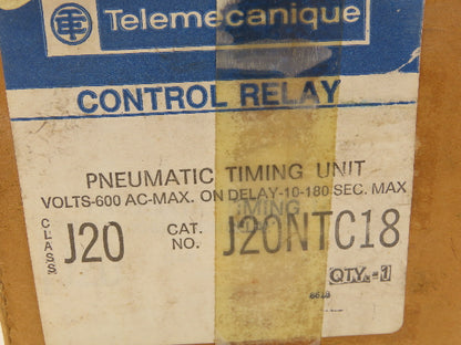 Telemecanique J20NTC18 Pneumatic Timing Control Relay 10-180 Sec On Delay
