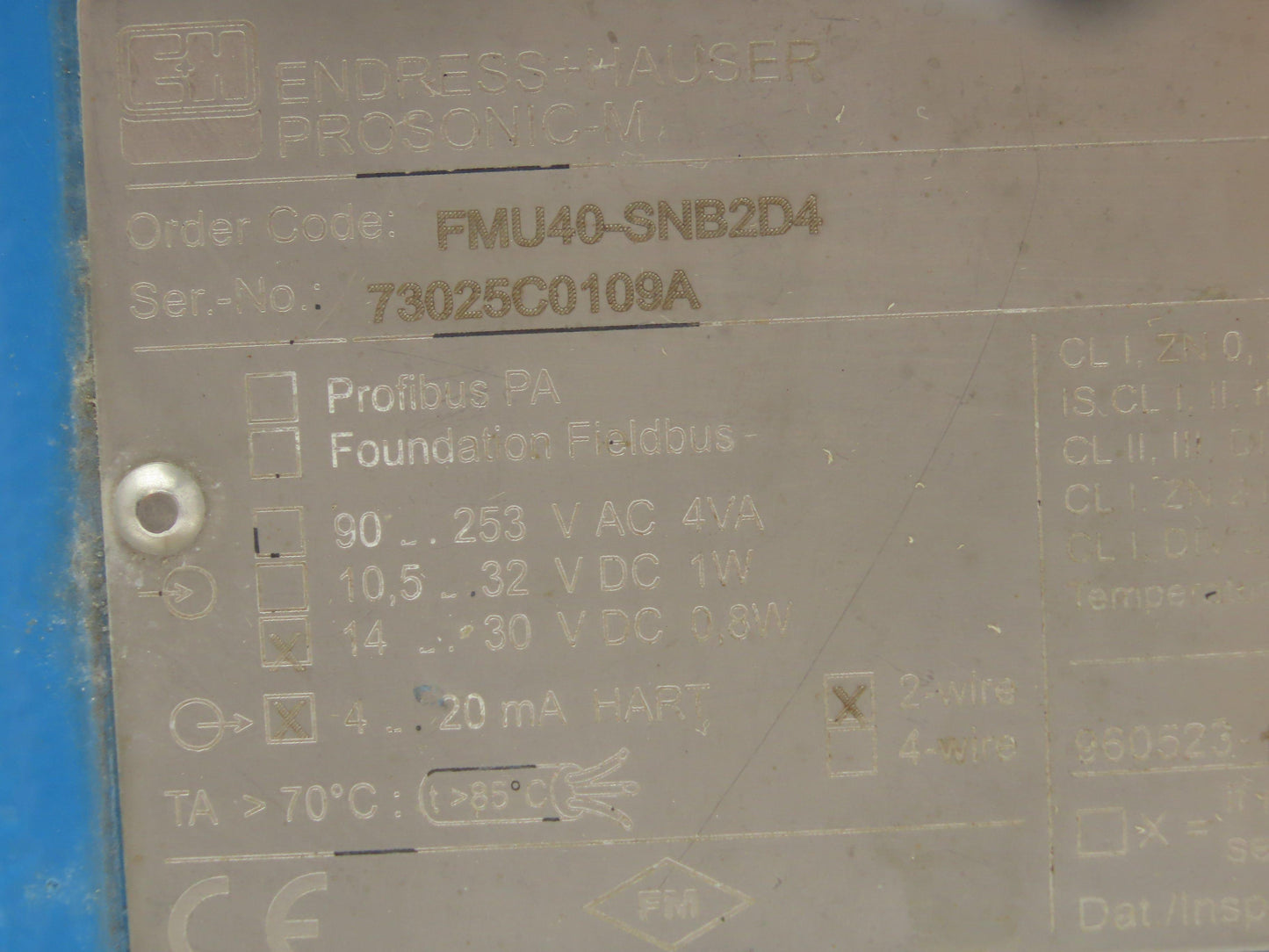 E+H Prosonic-M FMU40-SNB2D4 Ultrasonic Level Transmitter 14-30VDC 0.8W 16' Range