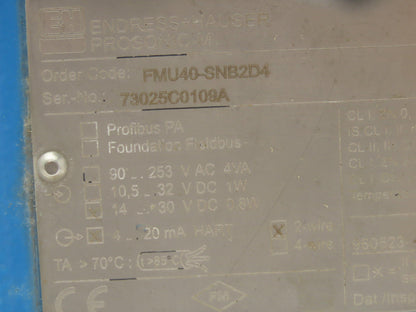 E+H Prosonic-M FMU40-SNB2D4 Ultrasonic Level Transmitter 14-30VDC 0.8W 16' Range