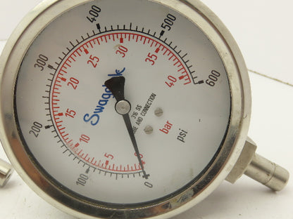 Swagelok Pressure Gauge 3-1/2" Dial 0-600Psi 1/2 Non Threaded Lot Of 2