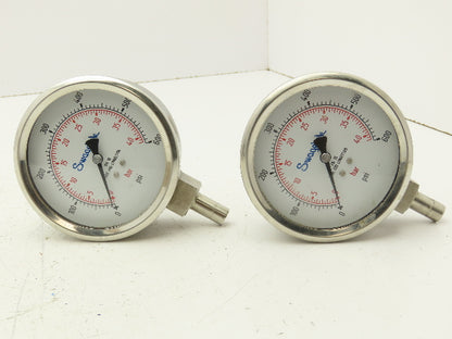 Swagelok Pressure Gauge 3-1/2" Dial 0-600Psi 1/2 Non Threaded Lot Of 2