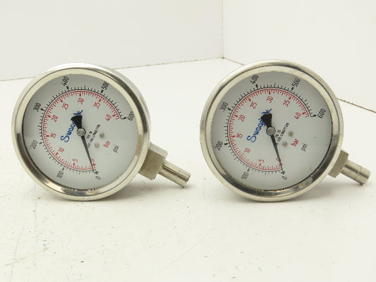 Swagelok Pressure Gauge 3-1/2" Dial 0-600Psi 1/2 Non Threaded Lot Of 2