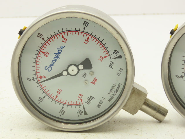 Swagelok EN837-1 Pressure Gauge 3-1/2" Dial 0-30Psi 1/4" Non Threaded Lot Of 2