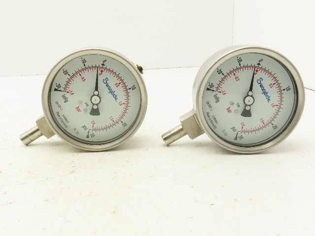Swagelok EN837-1 Pressure Gauge 3-1/2" Dial 0-30Psi 1/4" Non Threaded Lot Of 2