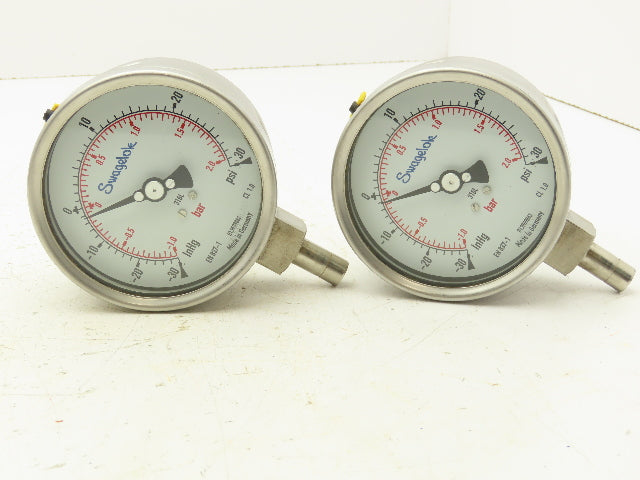 Swagelok EN837-1 Pressure Gauge 3-1/2" Dial 0-30Psi 1/4" Non Threaded Lot Of 2