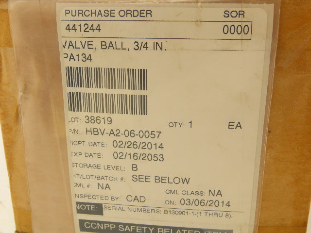 BNL HBV-A2-06-0057 Stainless Steel Ball Valve 1/4 Turn 3/4" 150# Mark 977
