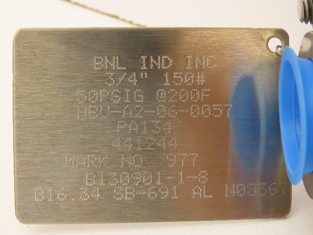 BNL HBV-A2-06-0057 Stainless Steel Ball Valve 1/4 Turn 3/4" 150# Mark 977