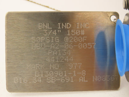 BNL HBV-A2-06-0057 Stainless Steel Ball Valve 1/4 Turn 3/4" 150# Mark 977