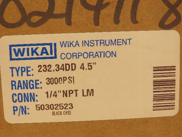 Wika 232.34DD 4.5" Pressure Guage 4-1/2" Dial 0-3000 Psi 1/4" NPT