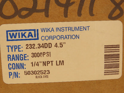 Wika 232.34DD 4.5" Pressure Guage 4-1/2" Dial 0-3000 Psi 1/4" NPT