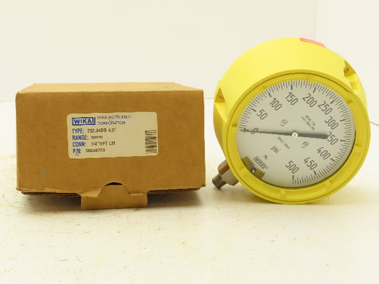 Wika 232.34DD 4.5" Pressure Gauge 4-1/2" Dial 500 Psi 1/4" NPT Inconel Tube