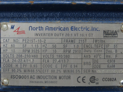 North American PE215T-10-2 Electric Induction Motor 10HP 3525RPM 230/460V 3PH