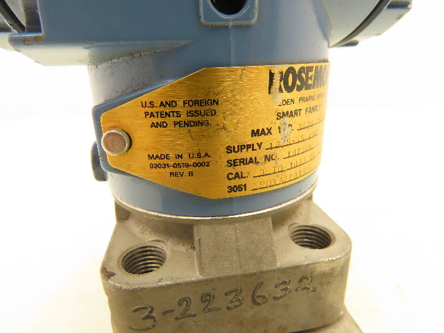 Rosemount 3051PD3A22A1AB4 Pressure Transmitter 0-1000" H20 3626Psi 10.5-55VDC