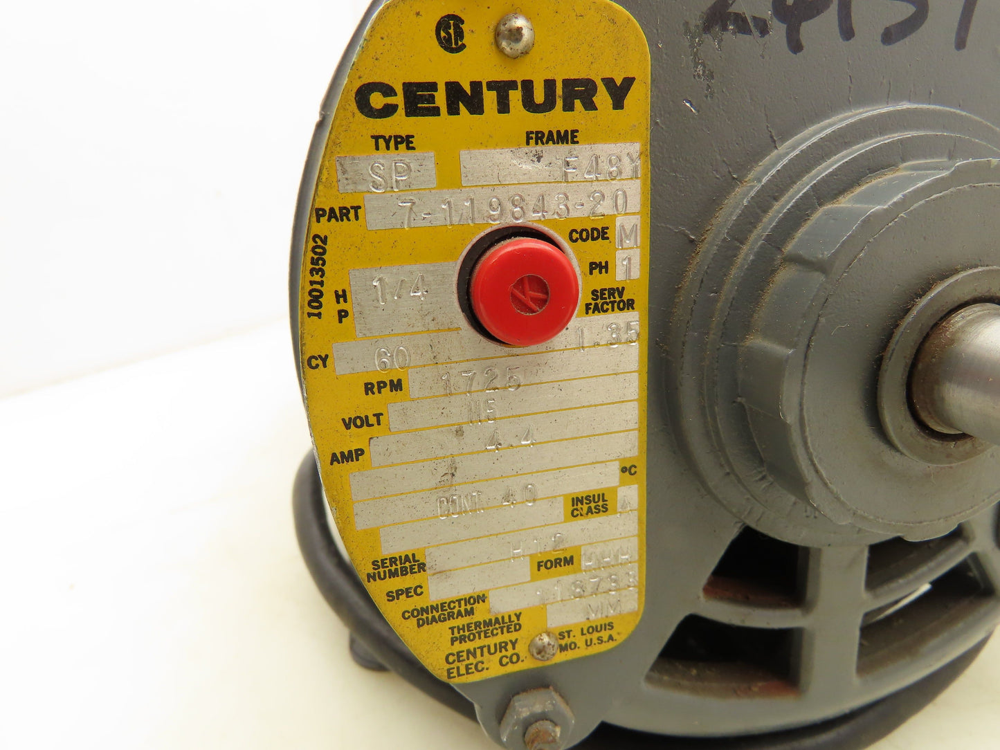 Century Stearns SP Electric Motor 1/4HP 1725 RPM 115V 1PH F48Y H44 Brake