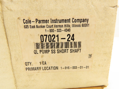 Masterflex 07021-24 Cole Parmer Quick Load Pump SS Short Shaft