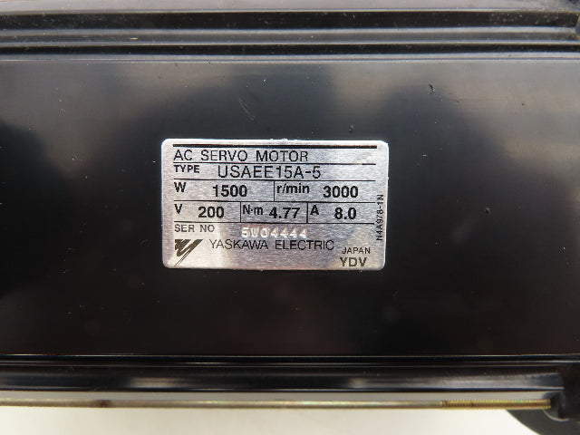 Yaskawa USAEE15A-5 Servo Motor 200V 3000 RPM 8A 7/8" Shaft