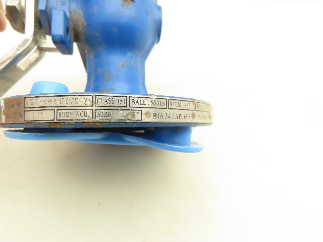 Quadrant F1RCSRRL01F075-Z1 2-Way Ball Valve 3/4"Flanged 150# 285Psi@ 400°F WCB