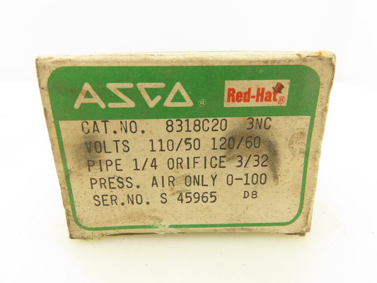 Asco 8318C20 Red Hat 1/4" Solenoid Valve 100PSI 120V Coil Air Only