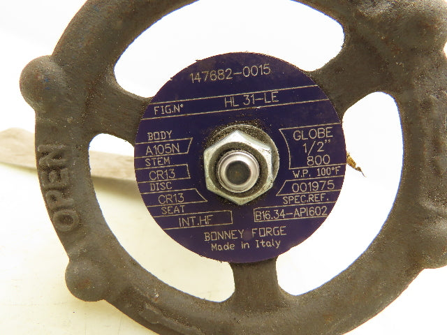 Bonney Forge HL 31-LE Threaded Globe Valve Body 1/2"A105N 100°F Max
