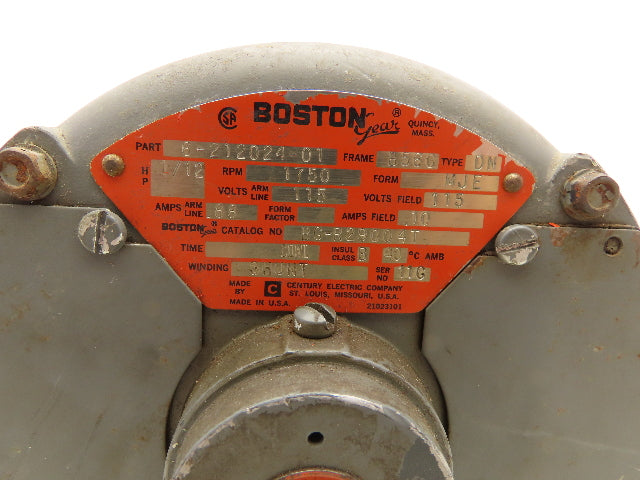 Boston Gear 6-212024-01 Electric Motor 1/12Hp 115VDC 1750RPM Shunt Winding B56C