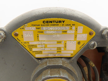 Century 8-140899-01 Electric Motor 3/4Hp HA56 Frame 264V 3Ph 1725Hp