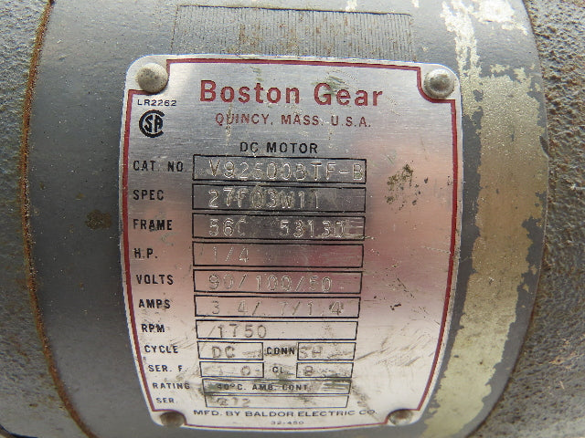 Boston Gear V92500BTF-B Baldor DC Electric Motor 1/4Hp 56C Frame 90VDC 1750RPM