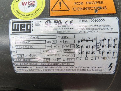 WEG Howden 5036ES3EB56CFL Cast Aluminum Pressure Blower 230/460V 3470 RPM 9" Fan