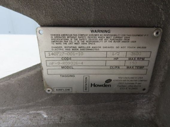 WEG Howden 5036ES3EB56CFL Cast Aluminum Pressure Blower 230/460V 3470 RPM 9" Fan