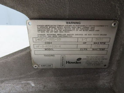 WEG Howden 5036ES3EB56CFL Cast Aluminum Pressure Blower 230/460V 3470 RPM 9" Fan