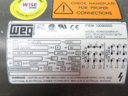 WEG Howden AF-9-R09026-4 Cast Aluminum Pressure Blower 230/460V 3470 RPM 9" Fan