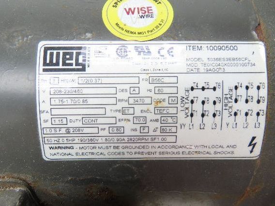 WEG  Howden AF-9-R09026-4 Cast Aluminum Pressure Blower 230/460V 3470 RPM 9" Fan