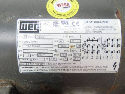 WEG  Howden AF-9-R09026-4 Cast Aluminum Pressure Blower 230/460V 3470 RPM 9" Fan