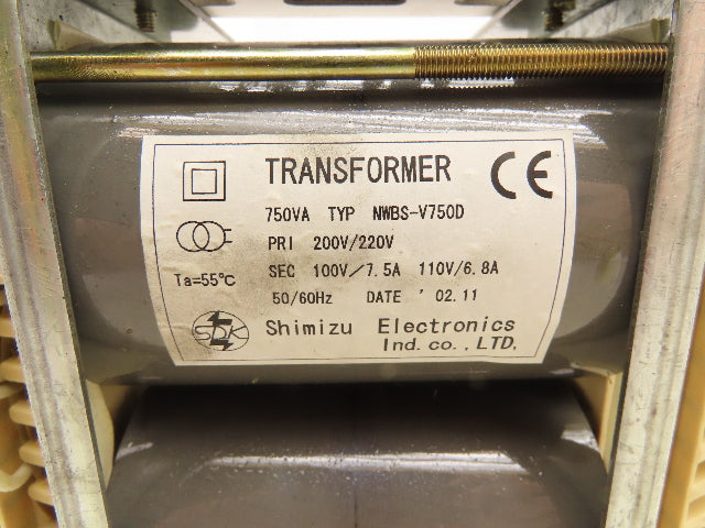 Shimizu Electronics NWBS-V750D Transformer PRI 200-220V SEC  100-110V 750VA 7.5A