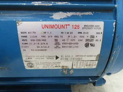US Electrical B077A Unimount 125 Pump Motor 7.5HP 3510 RPM 230/460V 3PH 213JM
