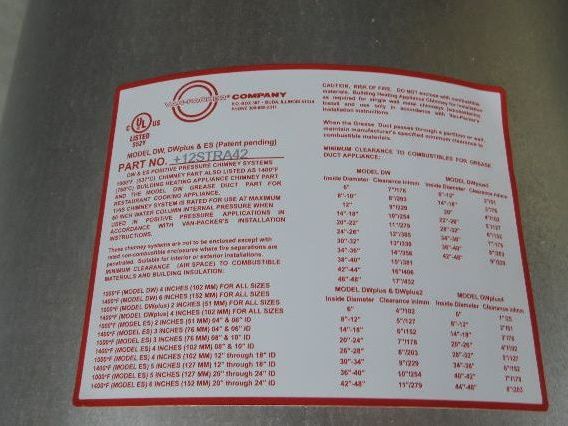 Van Packer DW Stainless Double Wall Insulated Chimney Pipe 12" Dia x 20'L