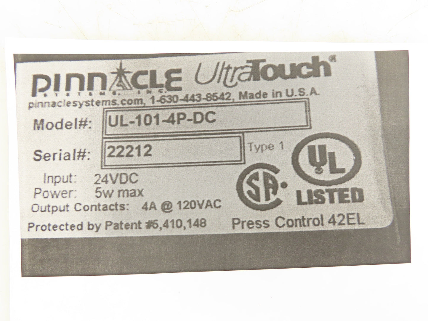 Pinnacle UL-101-4P Ultra-Touch Safety Switch Pushbutton 24V