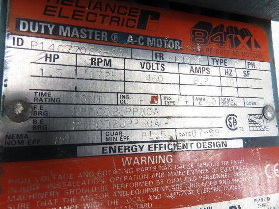 Reliance P14G7708M-GA AC Electric Motor 1-1/2HP 1725 RPM 460V 3PH FL145T
