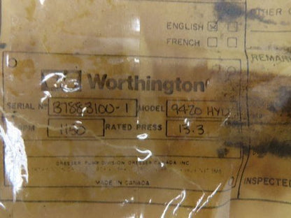 Worthington Hydrex 9400 Double Helical Rotary Gear Pump 4x4" Flanged