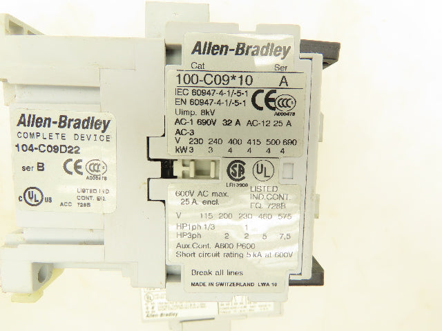 Allen Bradley 104-C09D22 Reversing Contactor Overload Relay 120V Coil