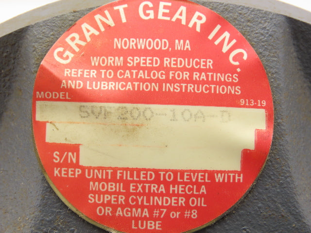 Grant Gear SVF200-10A-D Speed Reducer 10:1 Gearbox 175rpm LH Output 56C