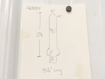 Press Brake Punch Die 95-1/2" Long 90° V 1/2" Tang 19/32" W 3-5/8" H