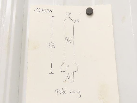 Press Brake Punch Die 95-1/2" Long 90° V 1/2" Tang 19/32" W 3-5/8" H