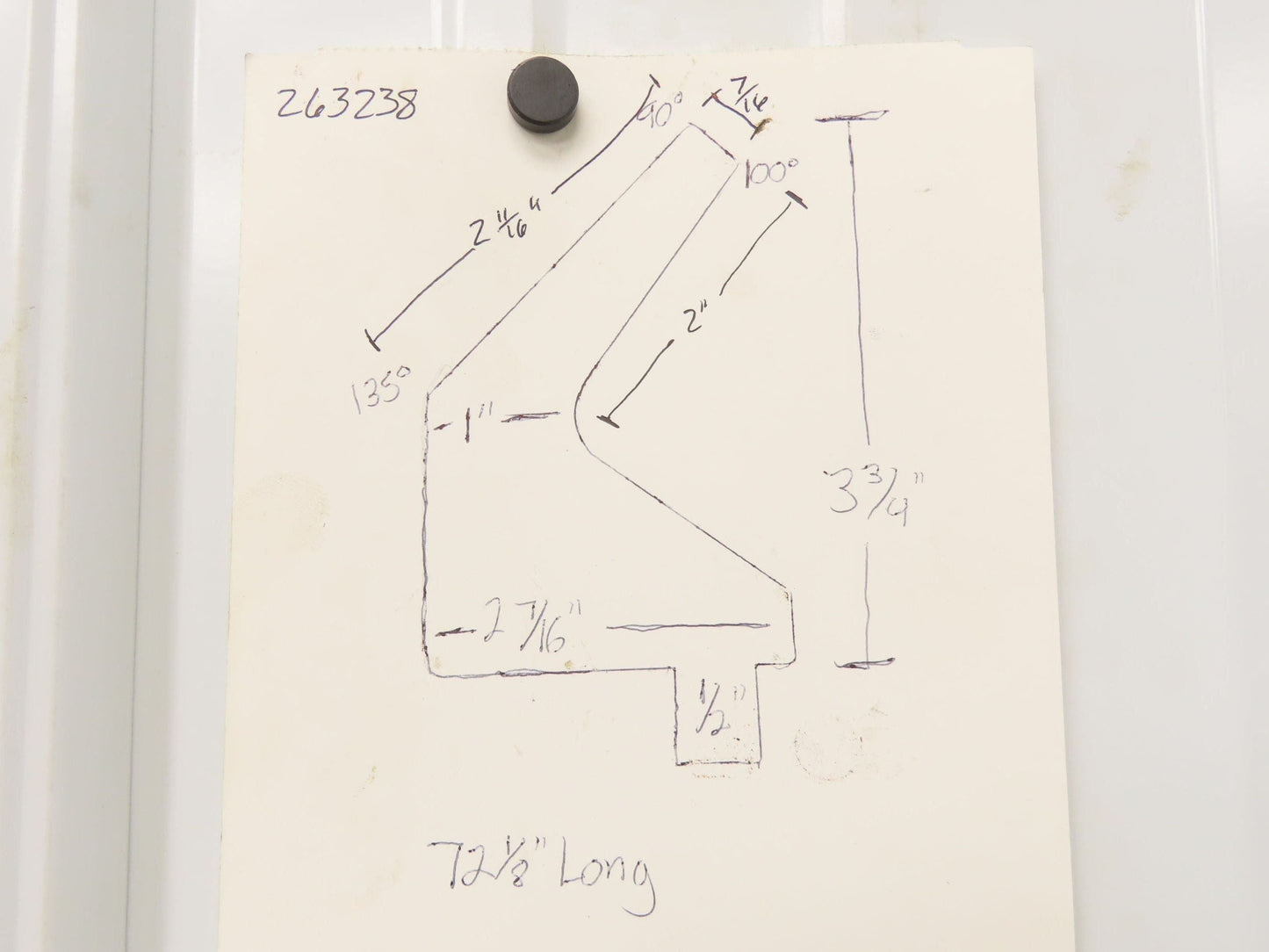 Press Brake Punch Die 72-1/8" Long 90° V 7/16" Finger 2" Return 3-3/4" H