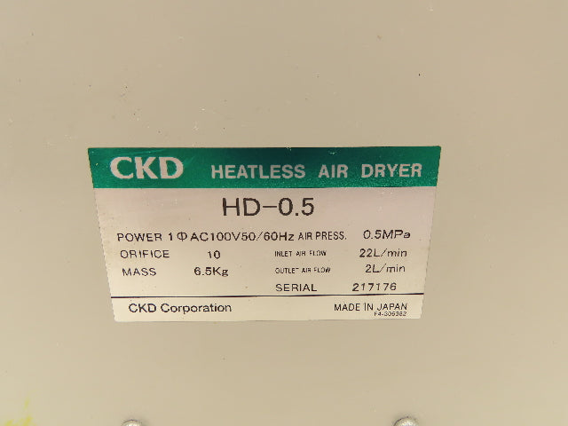 CKD HD-0.5 Heatless Desiccant Compressed Air Dryer Compact Unit 100V 1PH