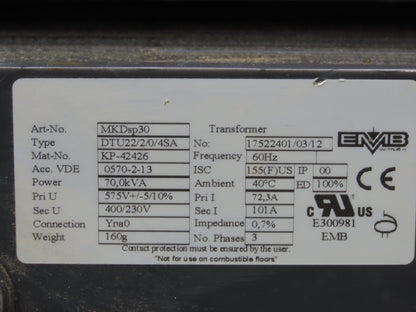 EMB Wittlich MKDsp30 3-Phase Auto Transformer 70 KVA 575V - 400/230V 3PH