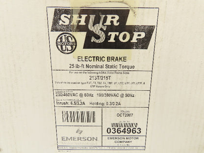 US Motors Shur Stop 108703130001 Electric Brake Kit 230/460V 25 Ft-Lb 213T/215T