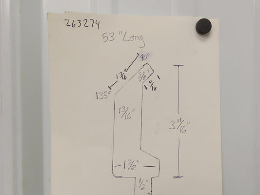 Press Brake Gooseneck Punch Die 53" Long 90° V 3/8" Thick 3-3/4" H 1/2" Tang