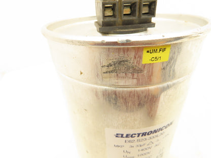 Electronicon E62.S23-333L30 MKP 3x 33uF 1400V AC 3PH Capacitor 5.37"x 9"L