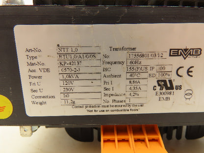 EMB Wittlich NTT 1.0 Transformer 1kVA 120V - 230V 1PH Single Phase
